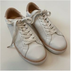 J. Crew White Pink Leather Sneakers Lace U…